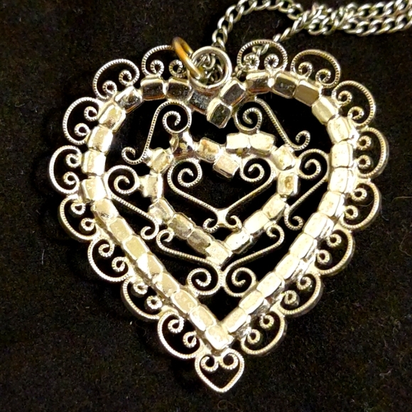 Vintage 1940s Sterling Silver Boho Heart Necklace - Picture 2 of 2